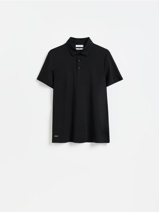 Reserved - Koszulka polo slim z wiskozą - czarny