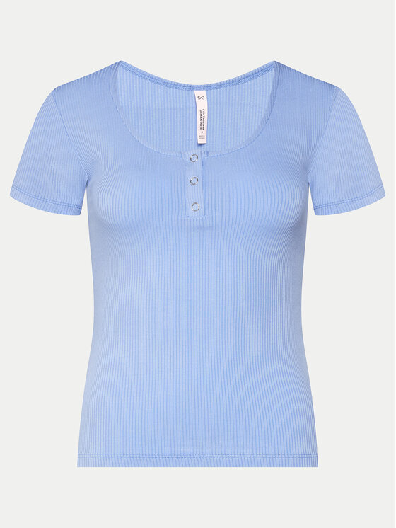 Hunkemöller Koszulka piżamowa Henley 205108 Niebieski Regular Fit