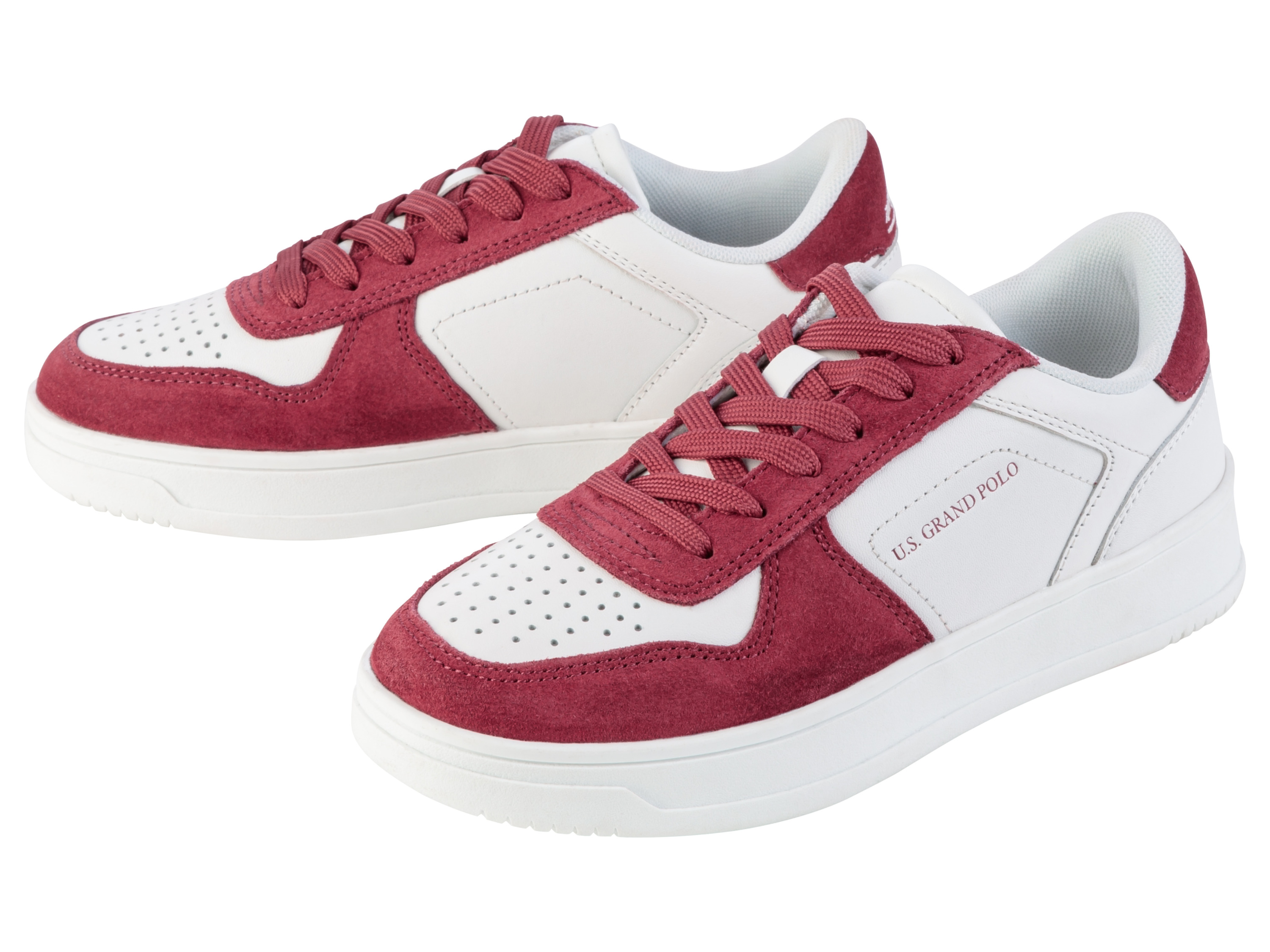 esmara® Sneakersy skórzane damskie (Biały/czerwony, 38)