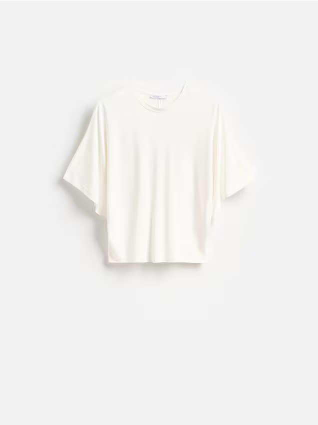 Reserved - T-shirt z modalem - złamana biel