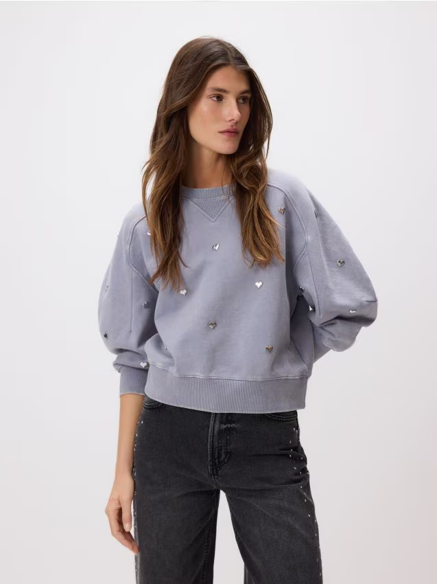 Reserved - Bluza w serca - ciemnoszary