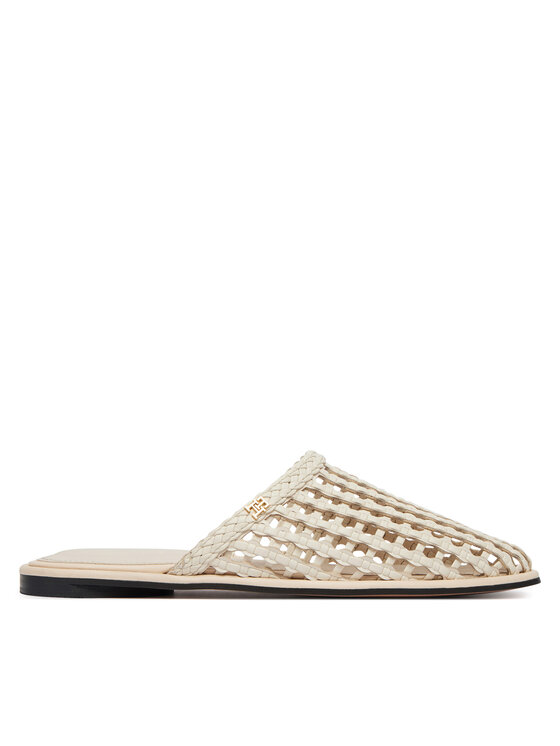 Tommy Hilfiger Klapki Hilfiger Leather Mix Flat Mule FW0FW09280 Kremowy
