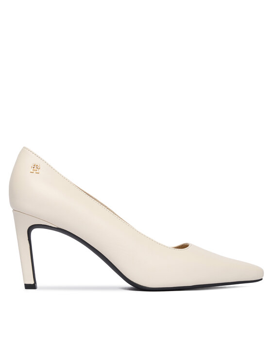 Tommy Hilfiger Czółenka Th Logo Lth Pump Slanted Hl FW0FW09008 Écru