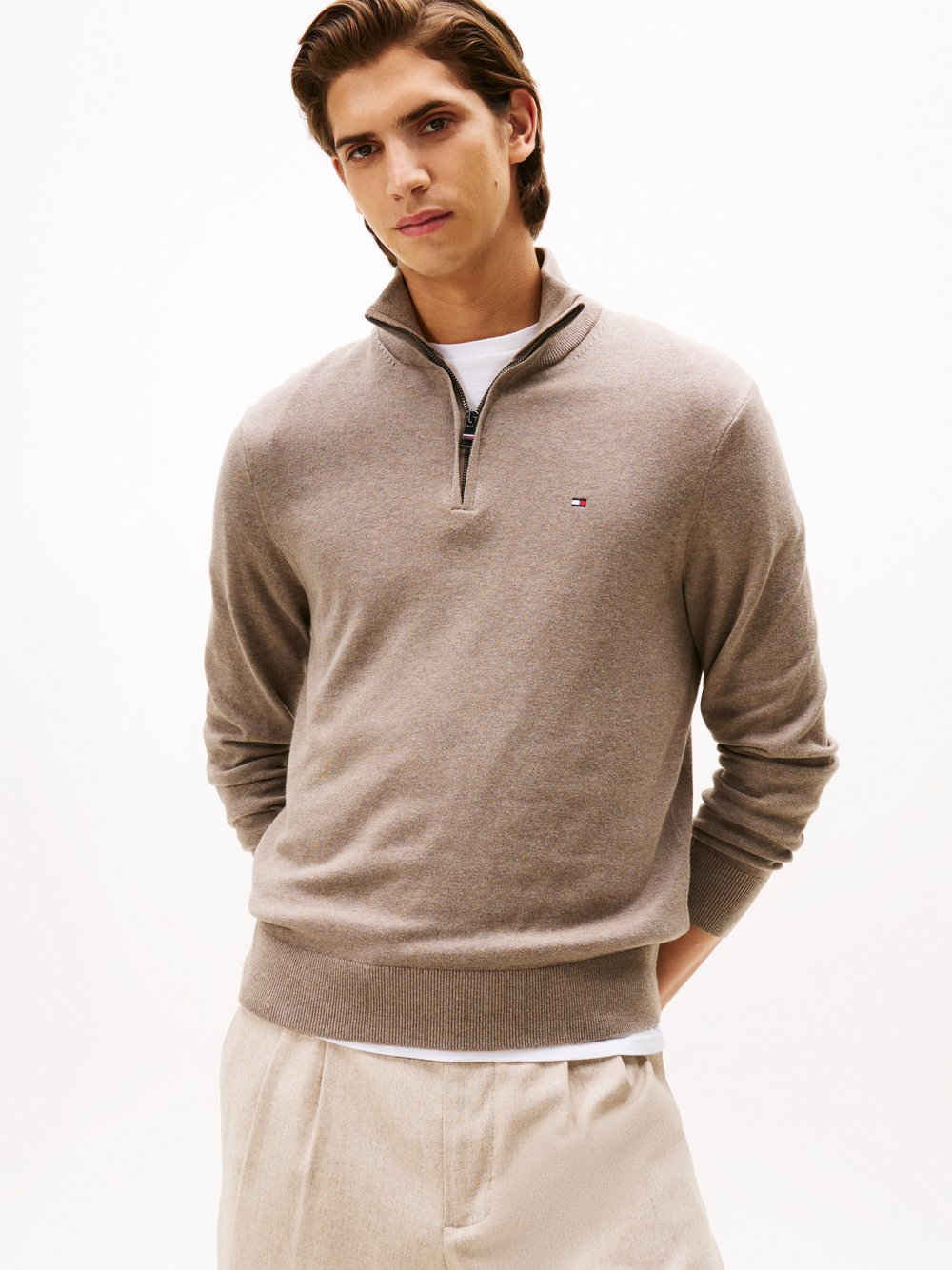 Tommy Hilfiger Sweter z zawartością kaszmiru Mężczyźni Bawełna szary|brązowy, L