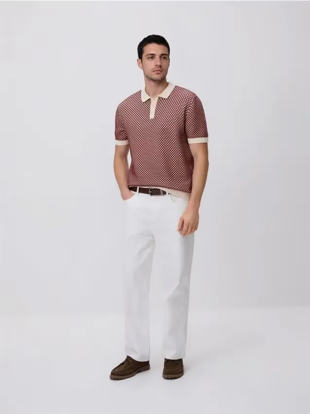 Reserved - Bawełniany sweter polo - czerwony