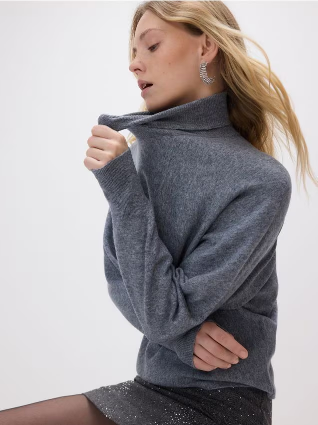 Reserved - Sweter z golfem - szary