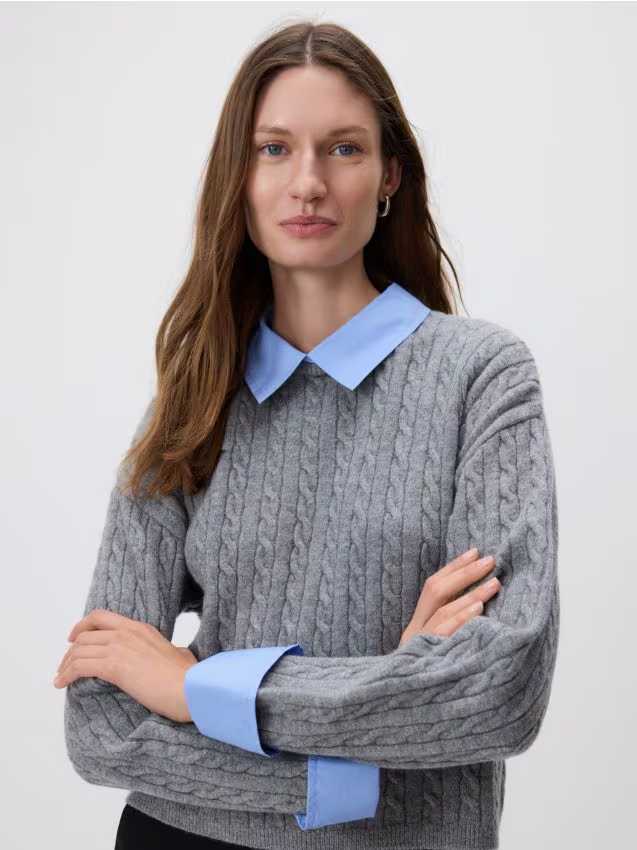Reserved - Sweter z koszulowymi elementami - szary