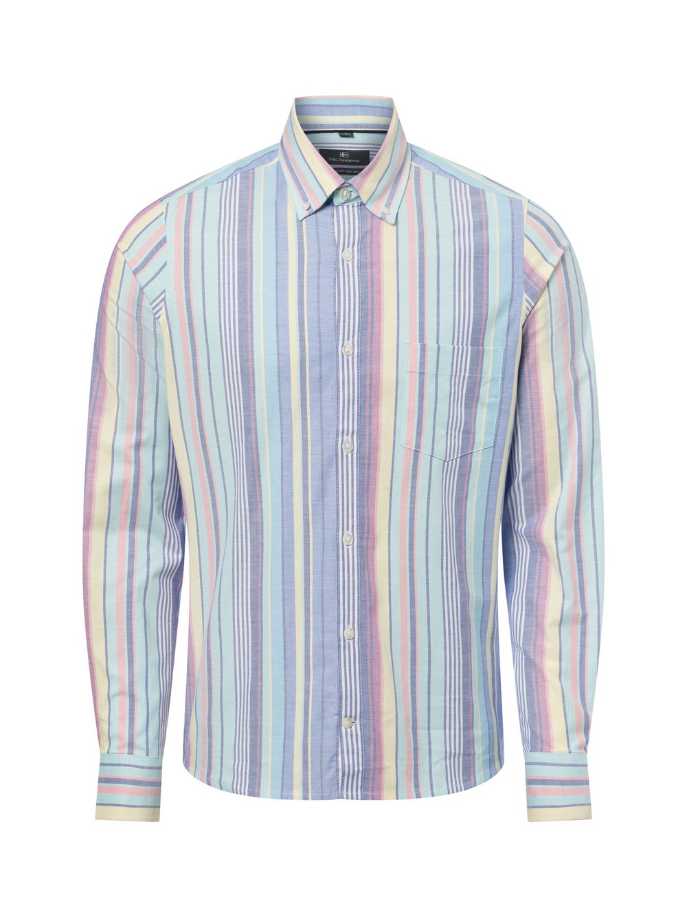 Nils Sundström Męska koszula casual Mężczyźni Slim Fit Bawełna wielokolorowy|niebieski, M