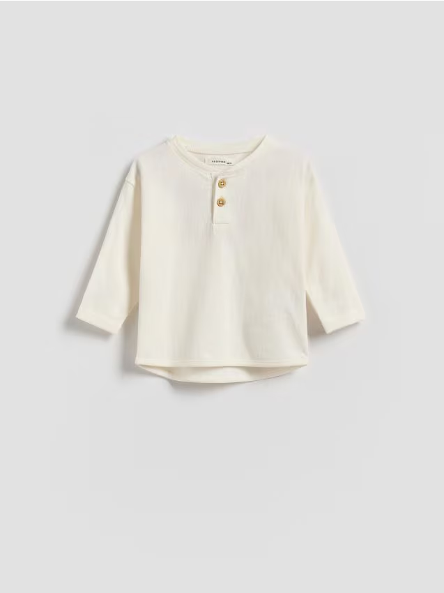 Reserved - Bawełniany longsleeve - złamana biel miniaturka