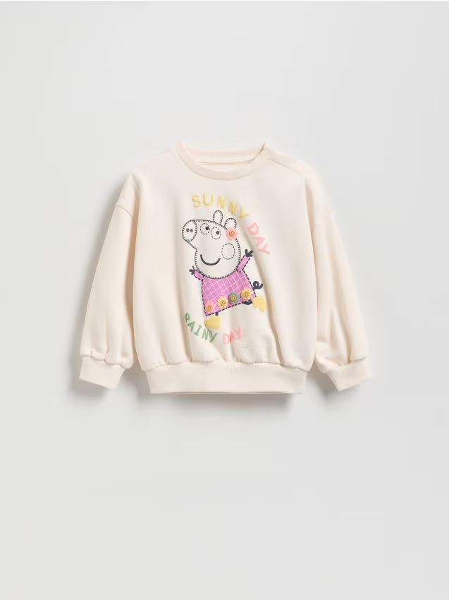 Reserved - Bawełniana bluza Świnka Peppa - złamana biel