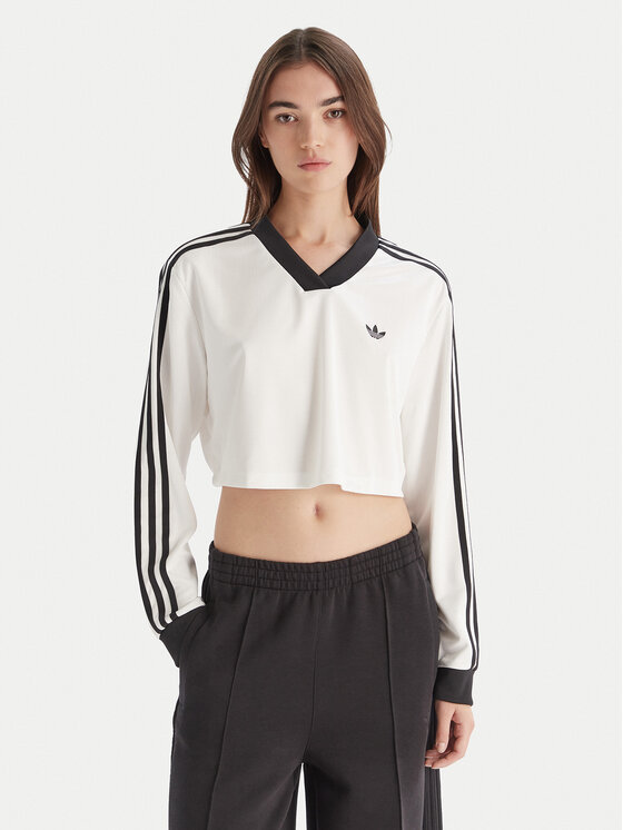 adidas Bluzka adicolor Football Jacquard JV9740 Biały Loose Fit