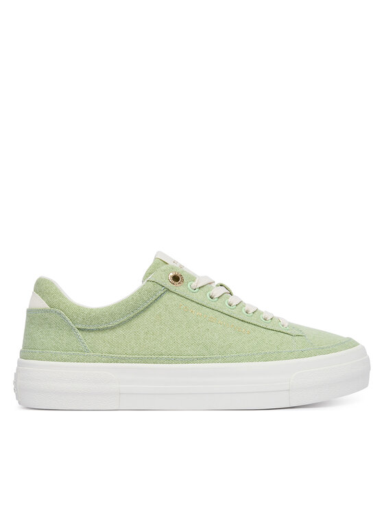 Tommy Hilfiger Sneakersy Washed Canvas Platform Trainers FW0FW09172 Zielony