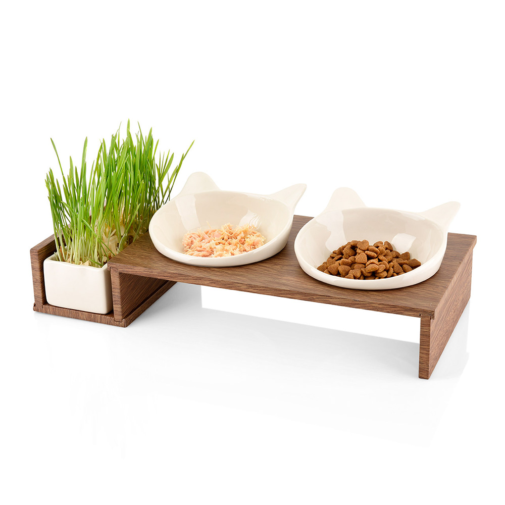 CanadianCat Company koci bar Cat Diner - Drewniany: 2 x 250 ml, Ø 15 cm