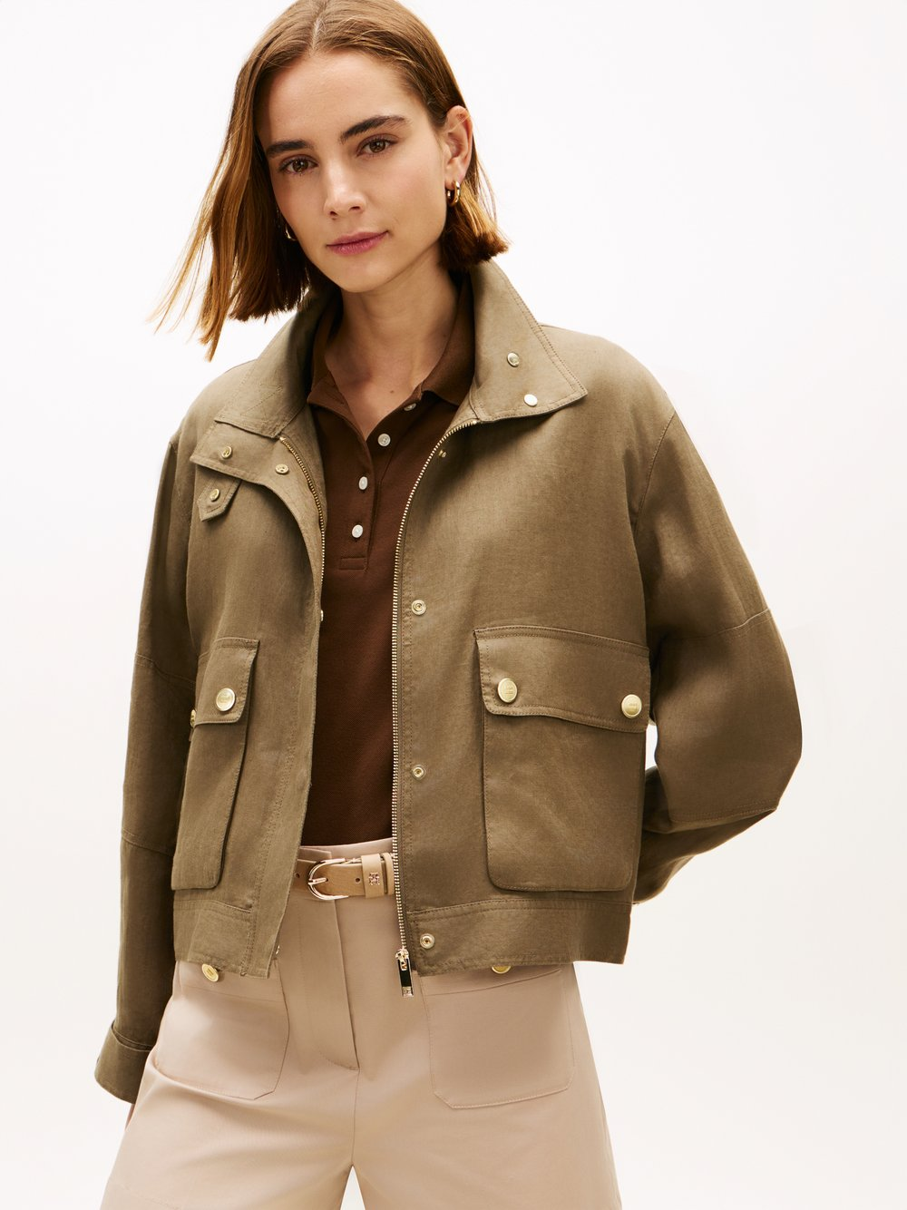 Tommy Hilfiger Lniana kurtka damska Kobiety len zielony, S
