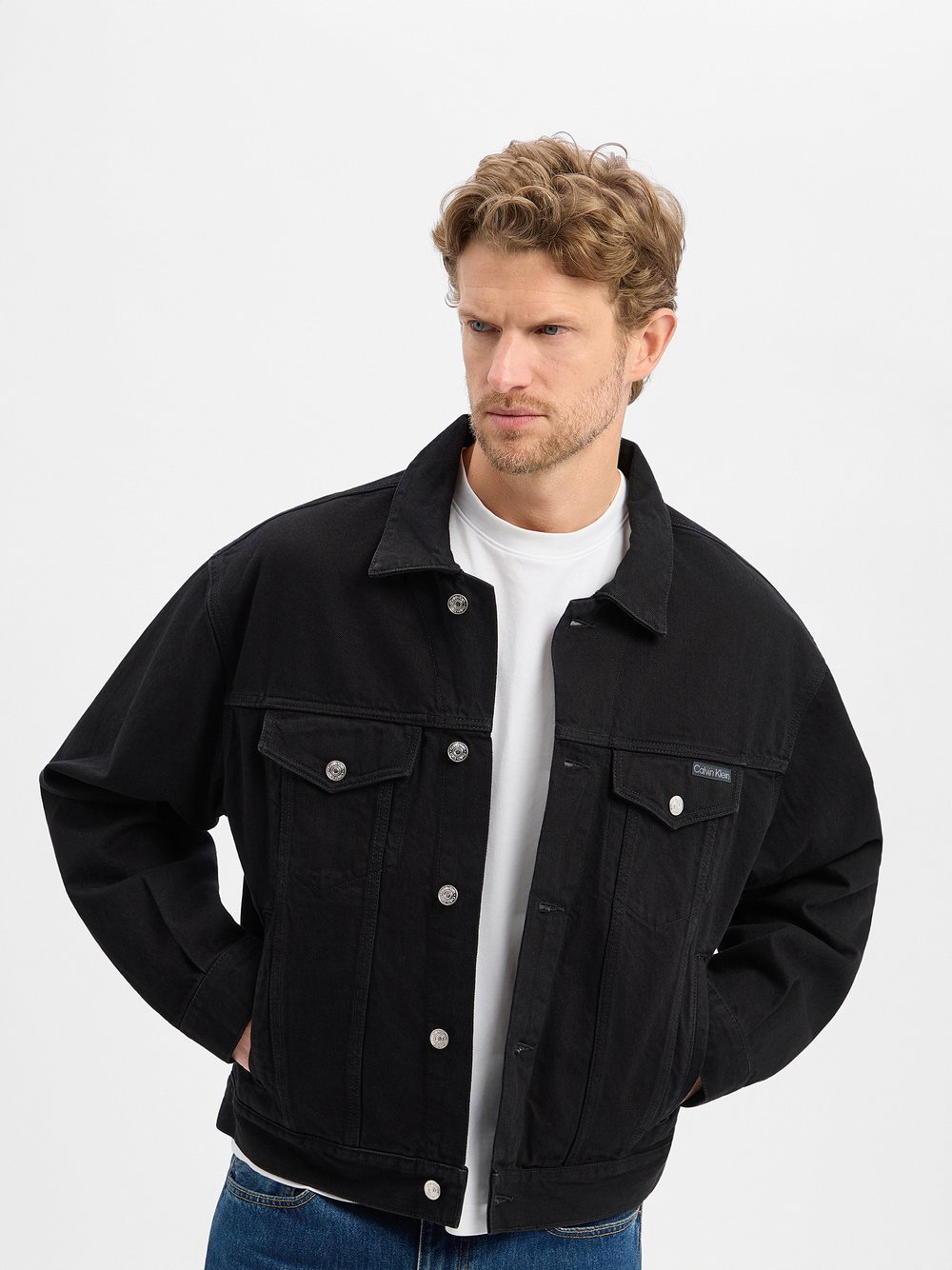 Calvin Klein Jeans Męska kurtka dżinsowa Mężczyźni Bawełna czarny, S