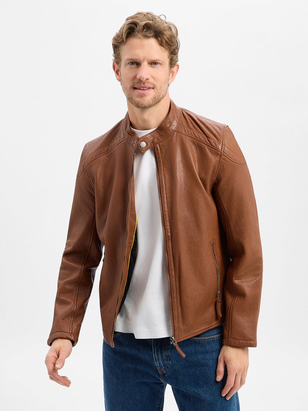 Finshley & Harding Męska kurtka skórzana Mężczyźni skóra brązowy, XL