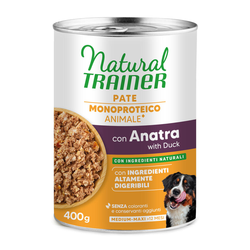 Natural Trainer Pate Monoproteico Medium & Maxi Adult - Kaczka i zboża pełnoziarniste, 12 x 400 g