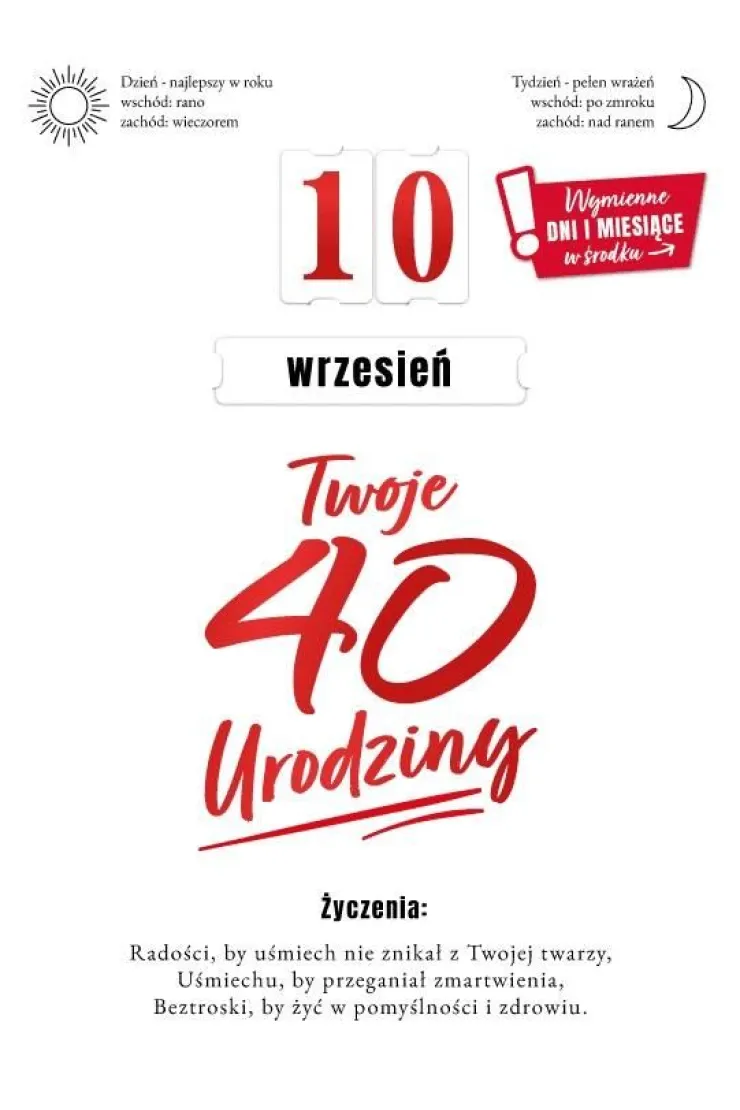 Karnet Urodziny 40 wymienne cyfry