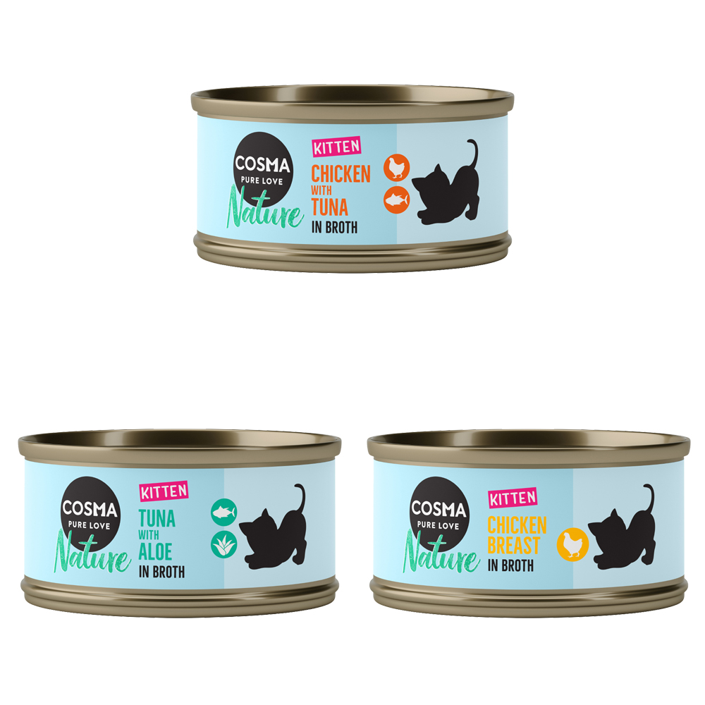 Mieszany pakiet próbny Cosma Nature Kitten - 6 x 70 g (3 smaki)