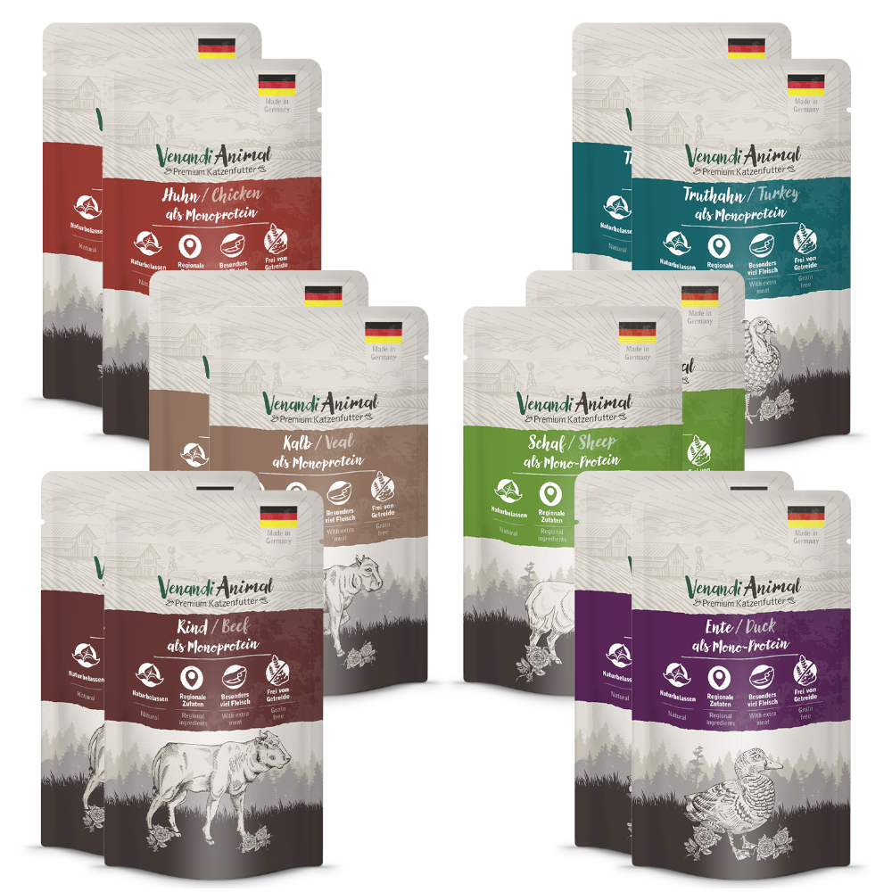 Pakiet mieszany Venandi Animal Monoprotein, 12 x 125 g - Pakiet mieszany (6 smaków)