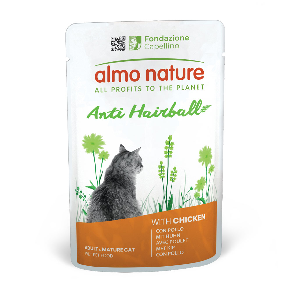 Megapakiet Almo Nature Holistic Anti Hairball, 24 x 70 g - Z kurczakiem