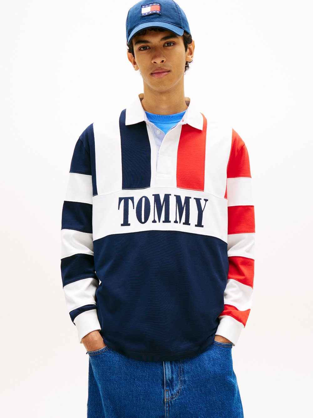Tommy Jeans Męska bluza polo Mężczyźni Bawełna (100%) niebieski, XXL