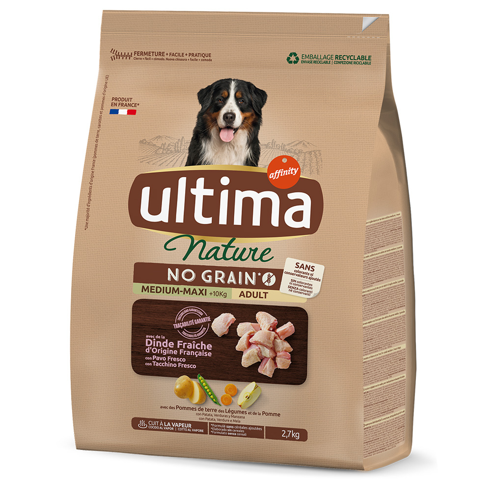 20% taniej! Ultima, 2 x 1,35 kg / 1,5 kg / 2,5 kg / 2,7 kg / 3 kg / 7 kg - Nature No Grain Medium / Maxi, indyk, 2 x 2,7 kg