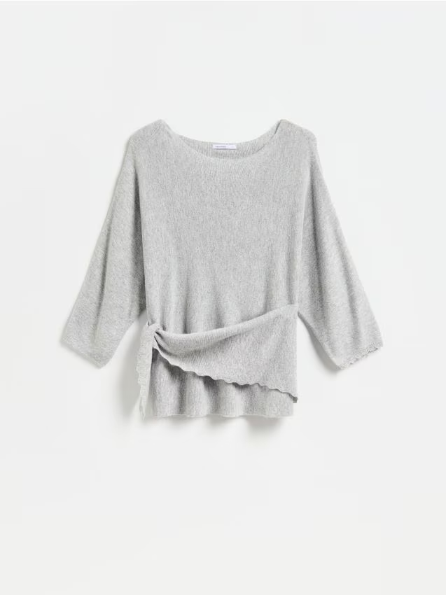 Reserved - Sweter z wiązaną chustą - jasnoszary