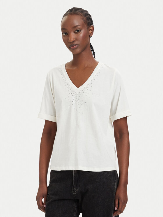 Liu Jo Sport T-Shirt TA6284 JS923 Kremowy Regular Fit
