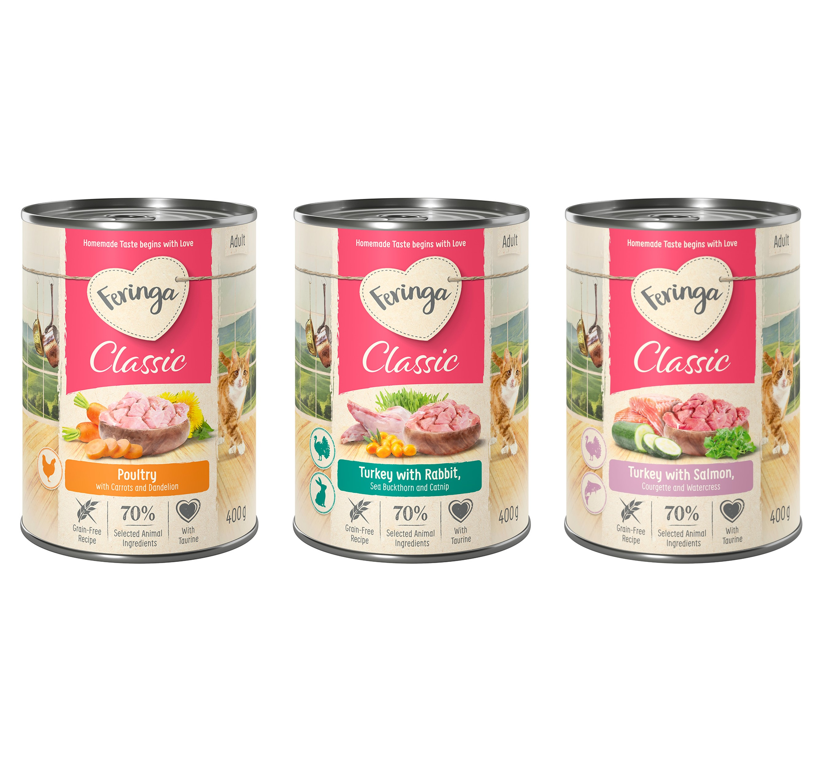 Feringa Classic Meat Menu, 6 x 400 g  - Pakiet mieszany 1 (Królik i indyk, drób, łosoś i indyk)