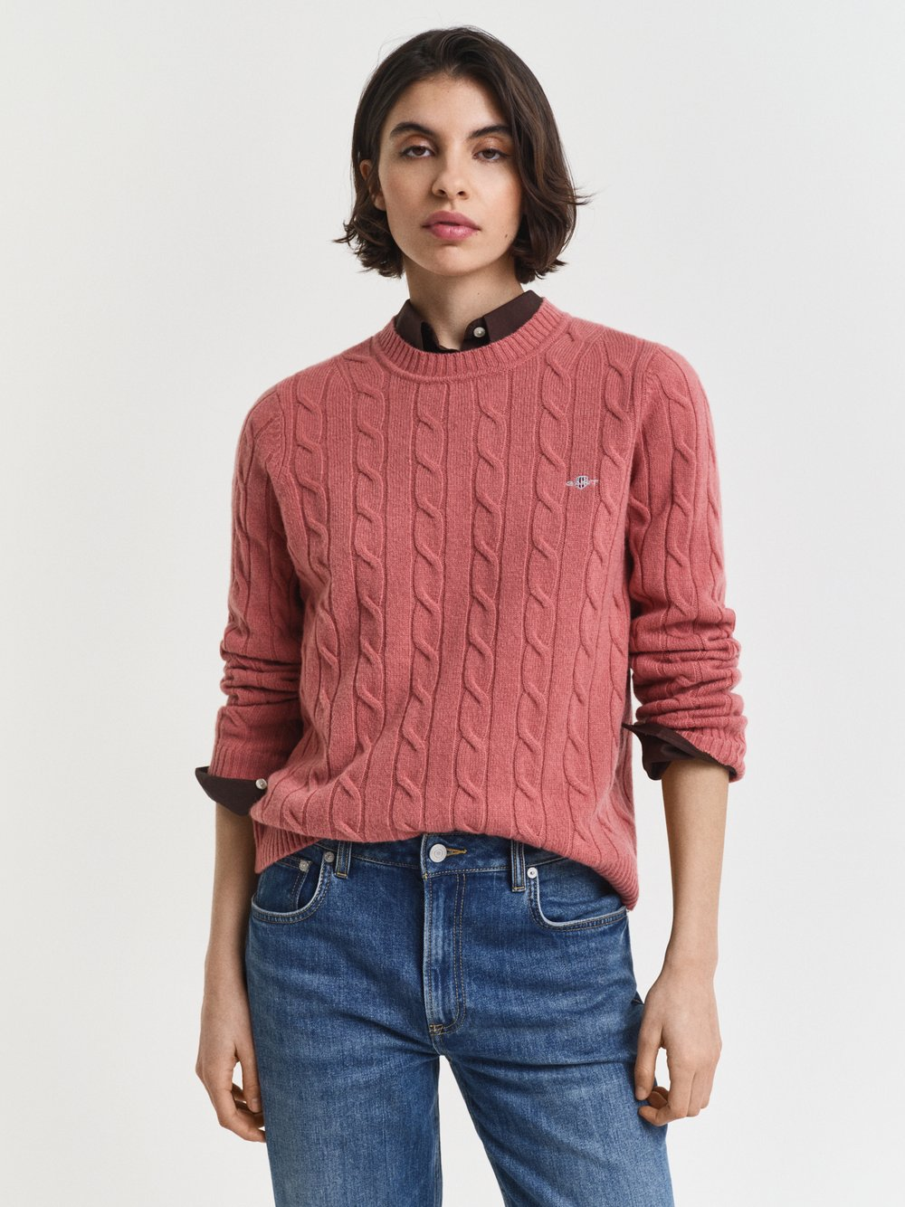 Gant Damski sweter z dzianiny z wełny jagnięcej Kobiety Wełna różowy, L