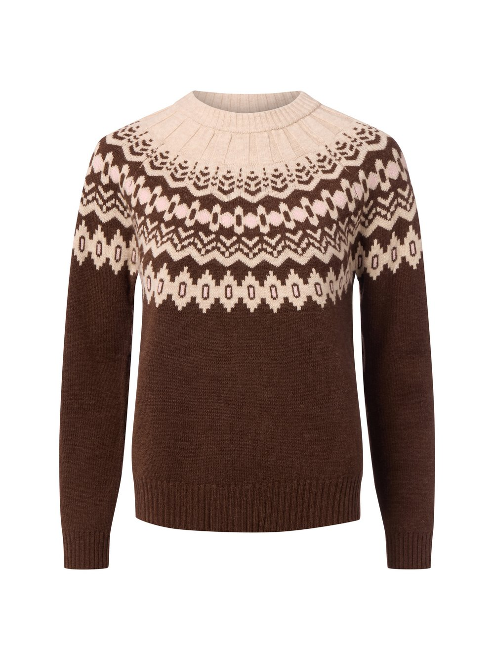 Marie Lund Damski sweter z dzianiny z zawartością merynosów Kobiety Wełna merino brązowy|beżowy, L