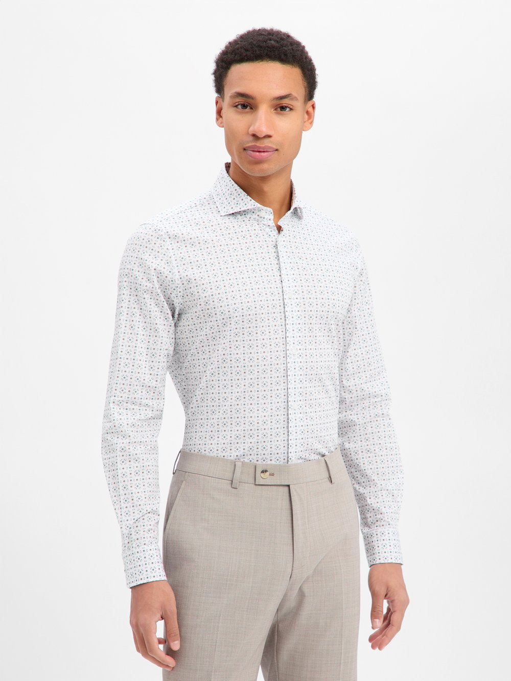 JOOP! Koszula męska - Pares Mężczyźni Slim Fit Bawełna biały|zielony|beżowy, 42