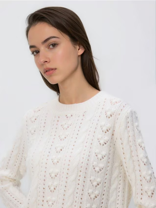 Reserved - Sweter z dodatkiem wełny - kremowy