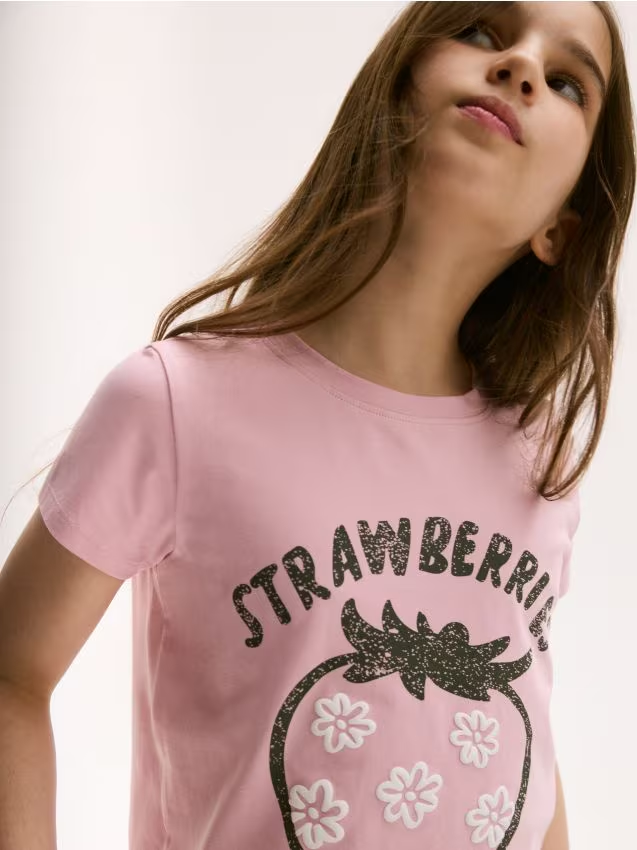Reserved - T-shirt z nadrukiem - pastelowy róż