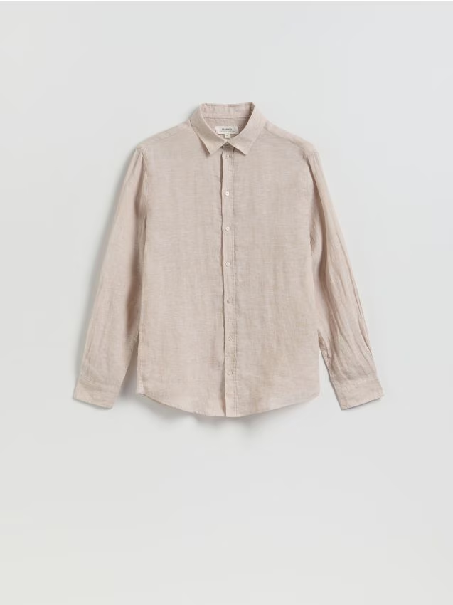 Reserved - Lniana koszula slim fit - beżowy