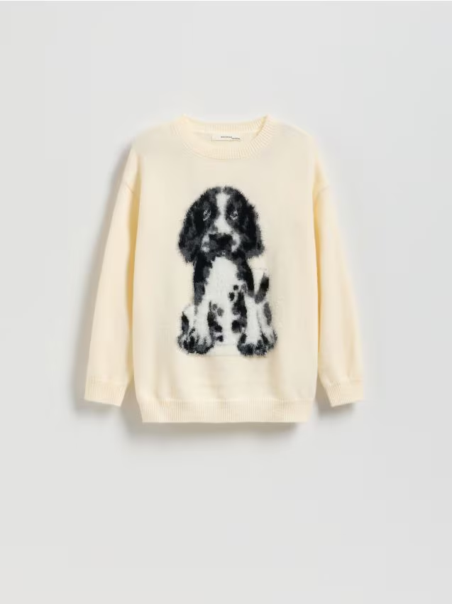 Reserved - Sweter z aplikacją - złamana biel