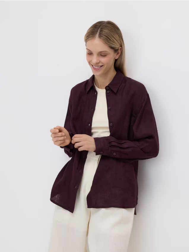 Reserved - Lniana koszula - mahoniowy