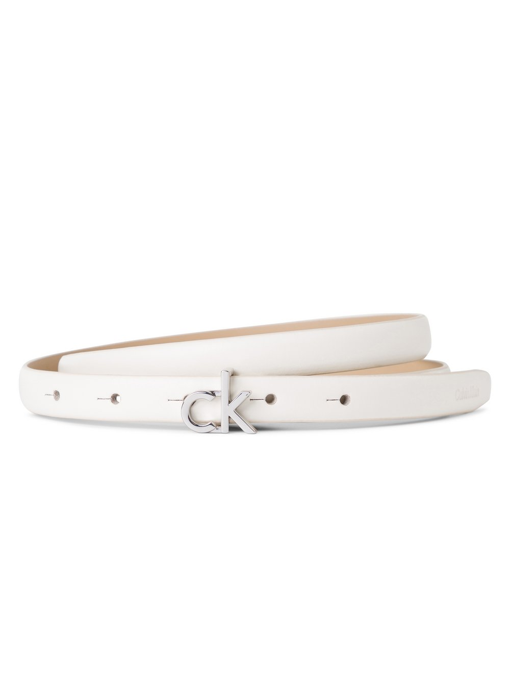 Calvin Klein Damski pasek ze skóry nappa - CK Buckle Skinny Belt Kobiety skóra biały, 80
