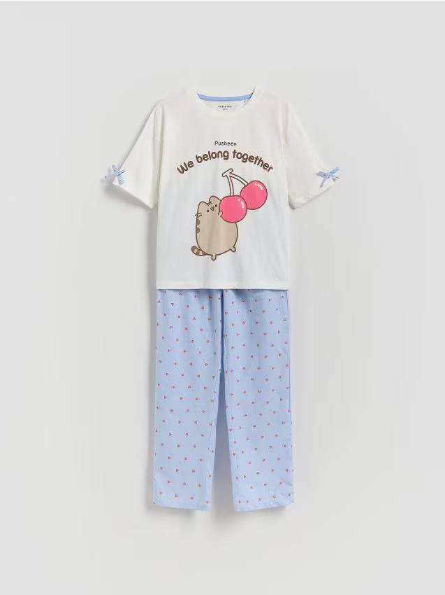 Reserved - Dwuczęściowa piżama Pusheen - złamana biel