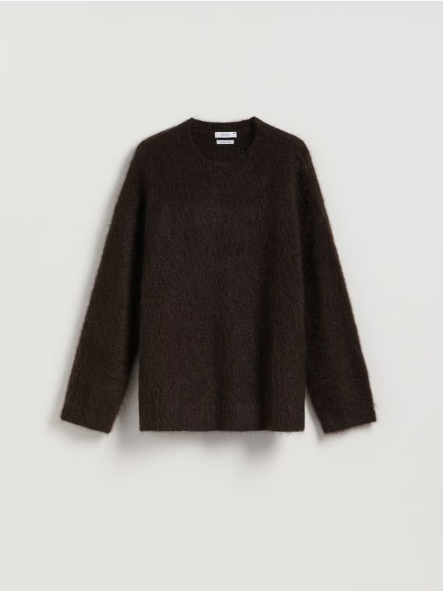 Reserved - Sweter z moherem - ciemnobrązowy