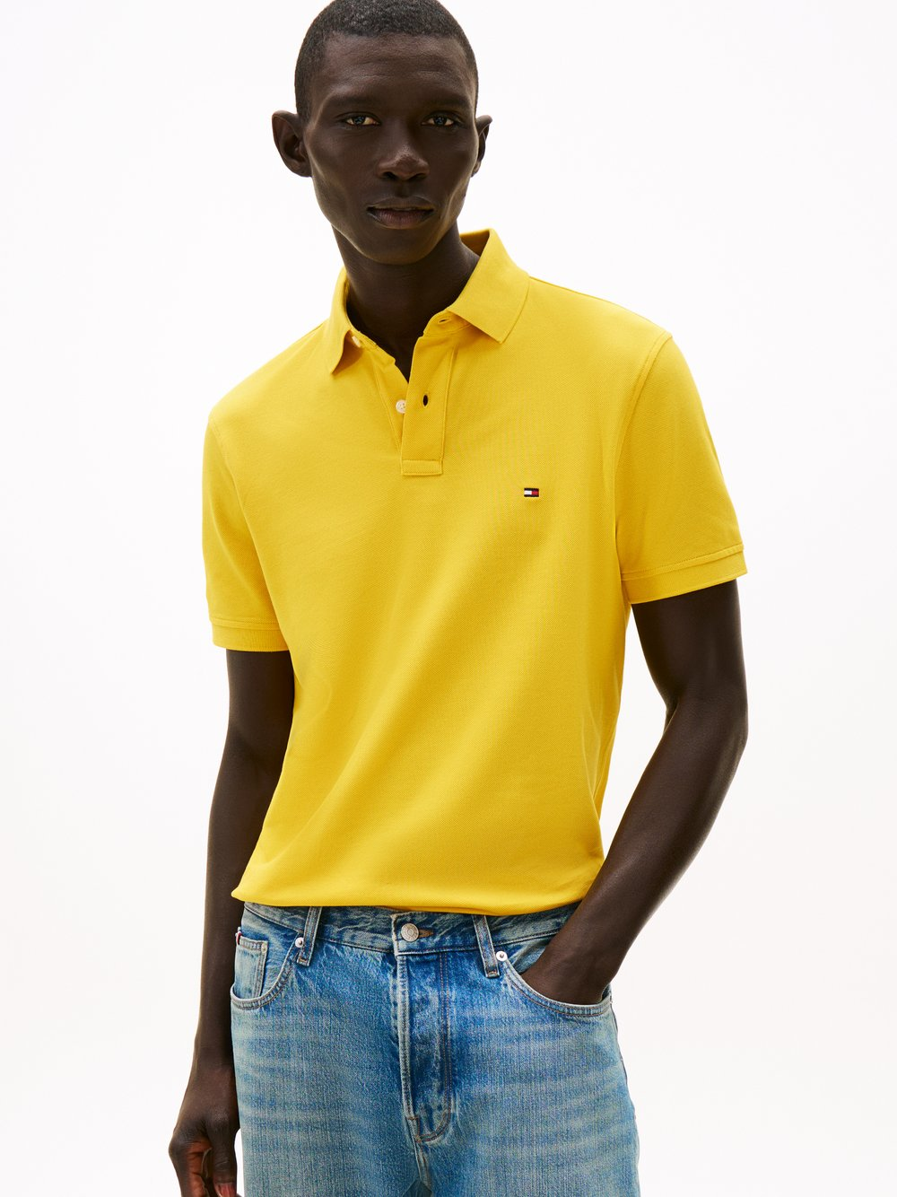 Tommy Hilfiger Męska koszulka polo Mężczyźni Bawełna żółty, M