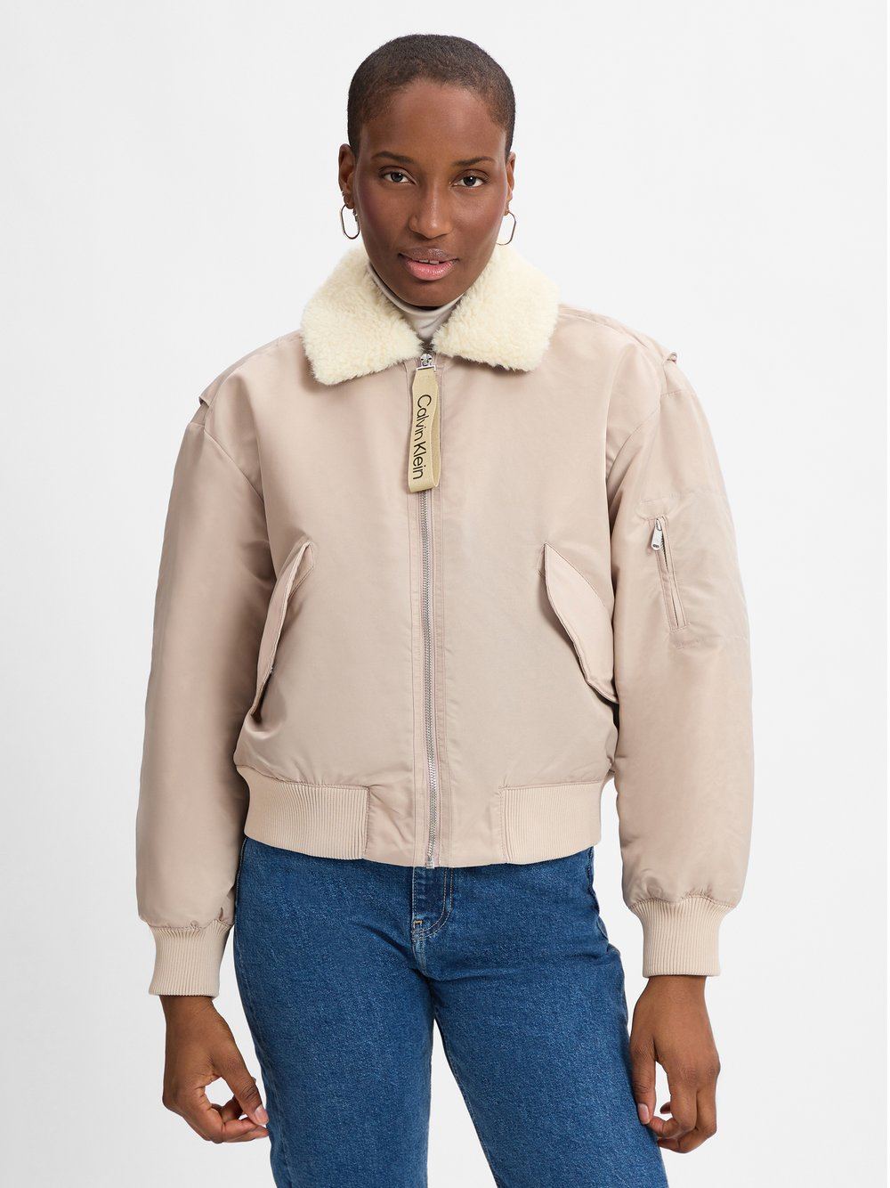 Calvin Klein Jeans Bluza damska Kobiety Sztuczne włókno beżowy, M