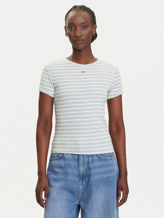 Tommy Jeans T-Shirt Essential DW0DW17383 Zielony Slim Fit