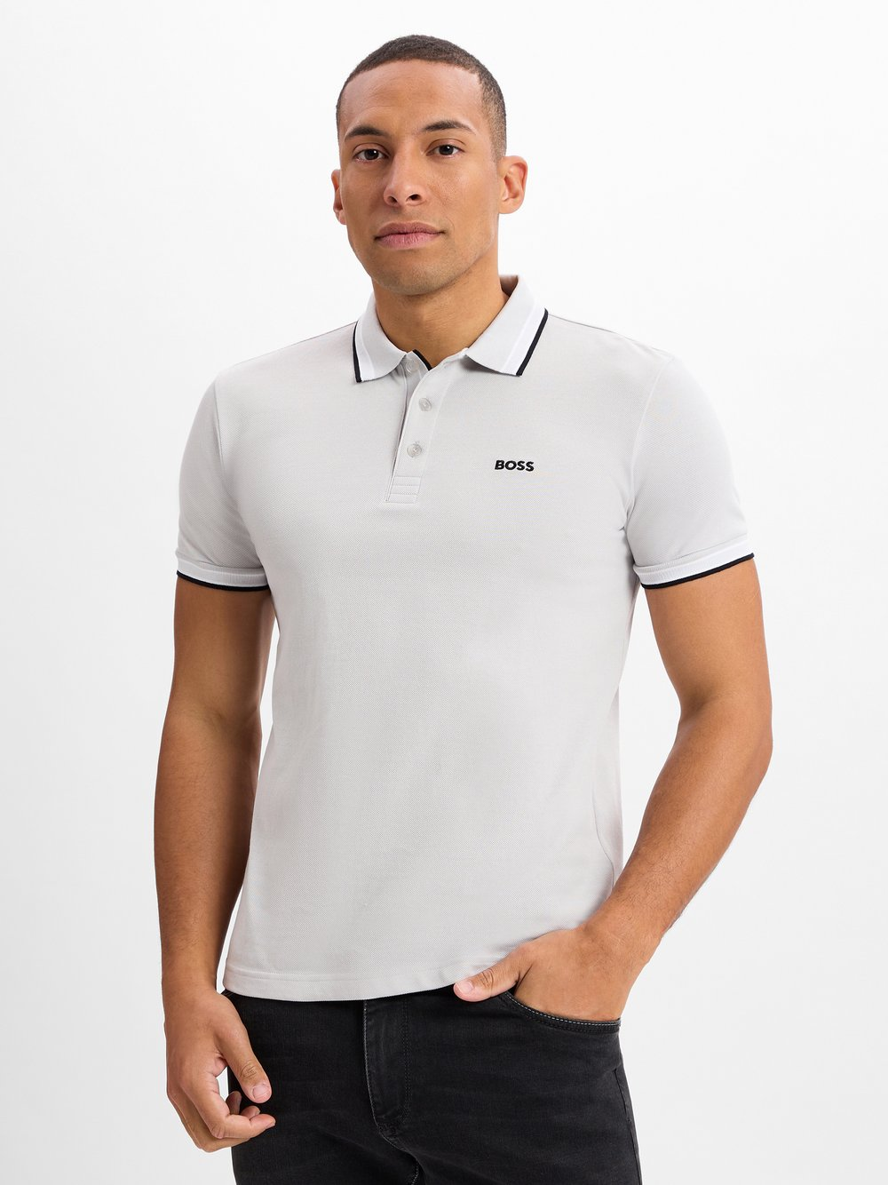 BOSS Green Męska koszulka polo - Paddy Mężczyźni Bawełna szary, S