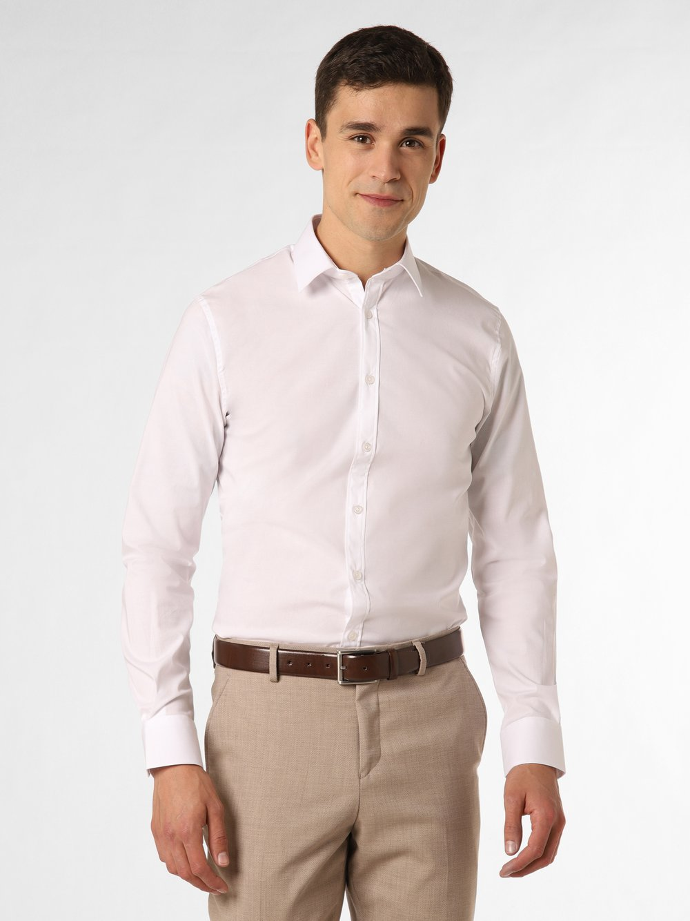 Finshley & Harding Koszula męska Mężczyźni Super Slim Fit Bawełna biały kołnierzyk kent, 40