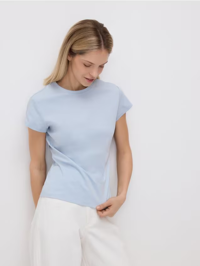 Reserved - T-shirt z domieszką jedwabiu - jasnoniebieski