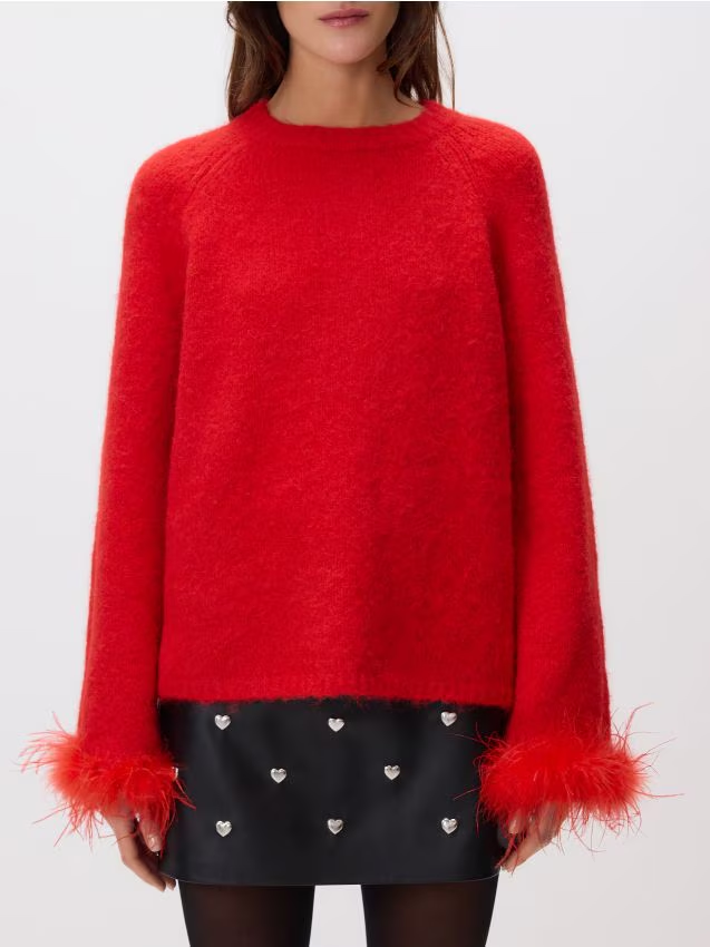 Reserved - Sweter z ozdobnym detalem - czerwony