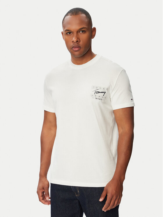 Tommy Jeans T-Shirt Sign DM0DM23177 Kremowy Regular Fit