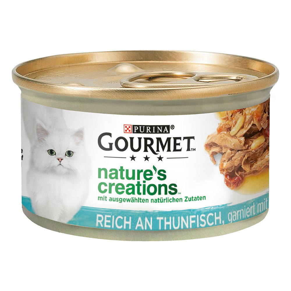 18 + 6 / 24 + 8 / 36 + 12 gratis! Gourmet, karma mokra dla kota, 24 x 50 g / 32 x 85 g / 48 x 85 g - 48 x 85 g Nature's Creations Grilled w puszkach: tuńczyk z pomidorami i ryżem (36 + 12 gratis!)
